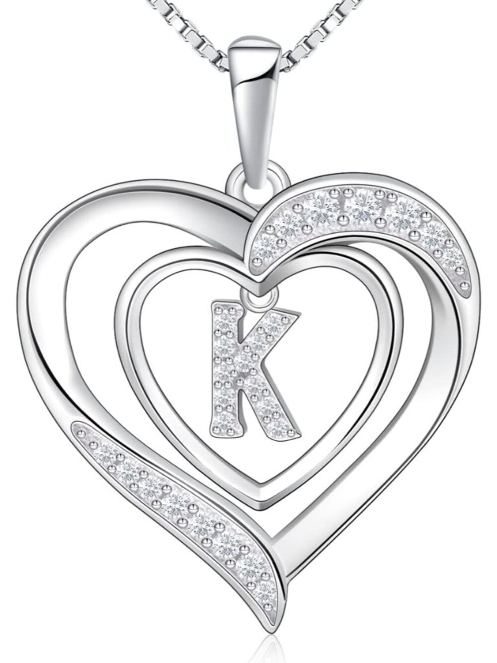 Personalized Heart Initial Necklace in Sterling Silver